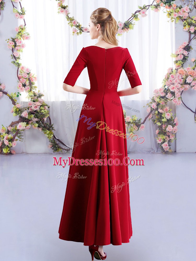 V-neck Half Sleeves Zipper Quinceanera Court of Honor Dress Teal Satin