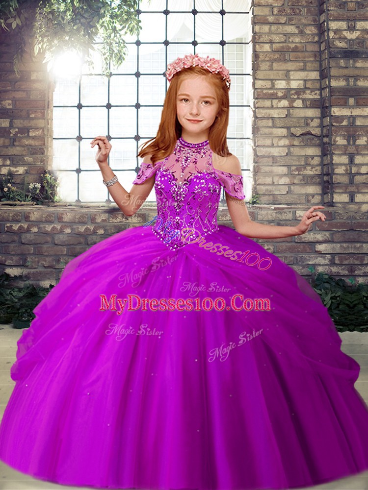 Latest Tulle Sleeveless Floor Length Child Pageant Dress and Beading