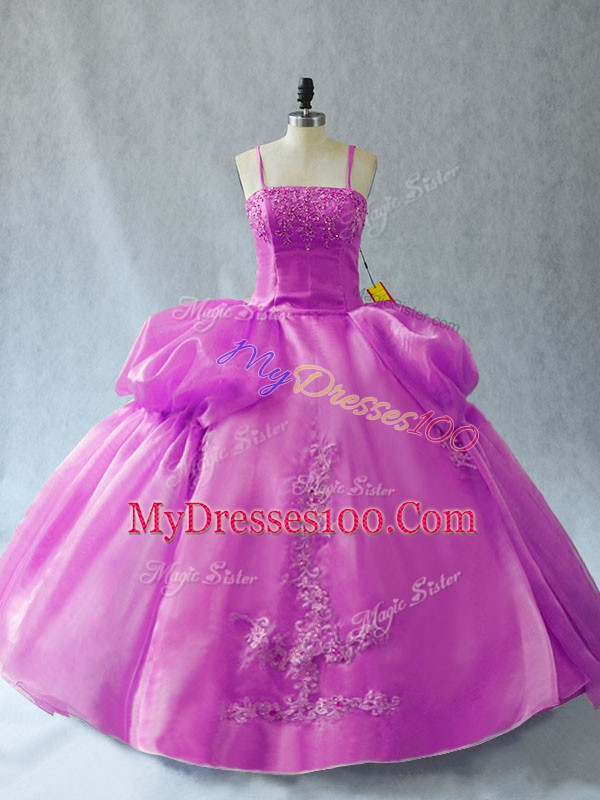Attractive Straps Sleeveless Organza Ball Gown Prom Dress Appliques Lace Up