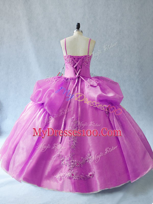 Attractive Straps Sleeveless Organza Ball Gown Prom Dress Appliques Lace Up