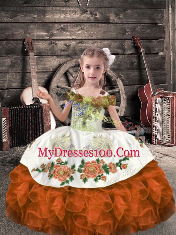 Trendy Sleeveless Lace Up Floor Length Beading and Embroidery and Ruffles Pageant Dresses