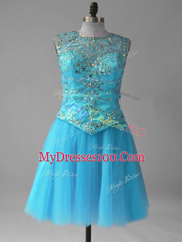 Scoop Sleeveless Tulle Prom Evening Gown Beading and Sequins Lace Up