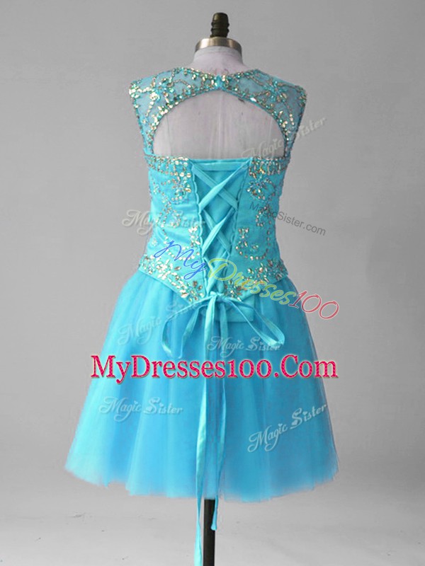 Scoop Sleeveless Tulle Prom Evening Gown Beading and Sequins Lace Up