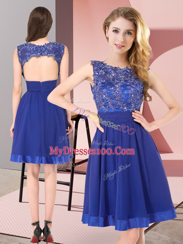 Noble Royal Blue Scoop Neckline Beading and Appliques Bridesmaid Dresses Sleeveless Backless