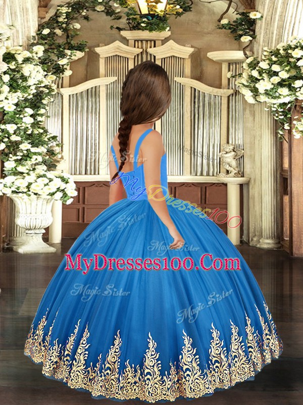 Yellow Green Sleeveless Embroidery Floor Length Kids Pageant Dress