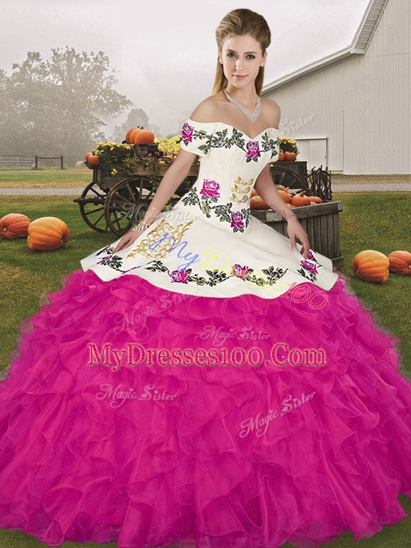 Organza Sleeveless Floor Length Sweet 16 Dresses and Embroidery and Ruffles