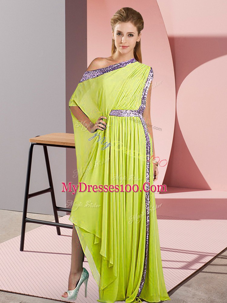 Yellow Green Side Zipper Prom Dresses Sequins Sleeveless Asymmetrical