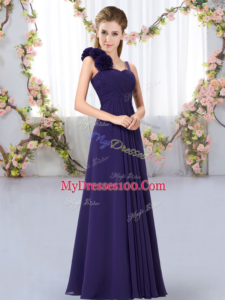 Fashionable Straps Sleeveless Chiffon Bridesmaids Dress Hand Made Flower Lace Up