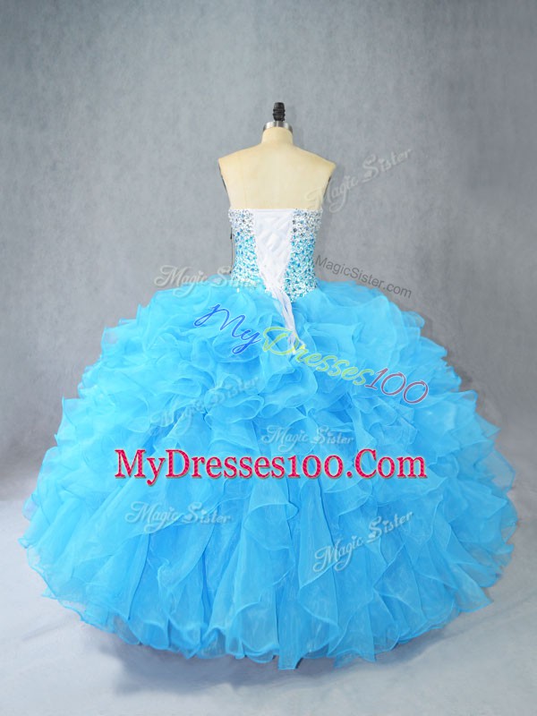Sweetheart Sleeveless Lace Up Sweet 16 Dress Aqua Blue Organza