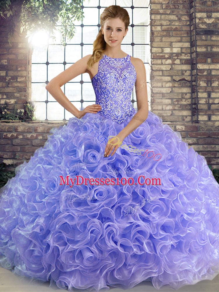 Colorful Scoop Sleeveless Lace Up 15 Quinceanera Dress Lavender Fabric With Rolling Flowers