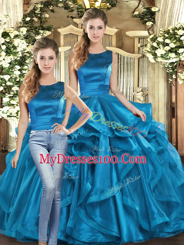 Exquisite Organza Sleeveless Floor Length Quinceanera Dress and Ruffles