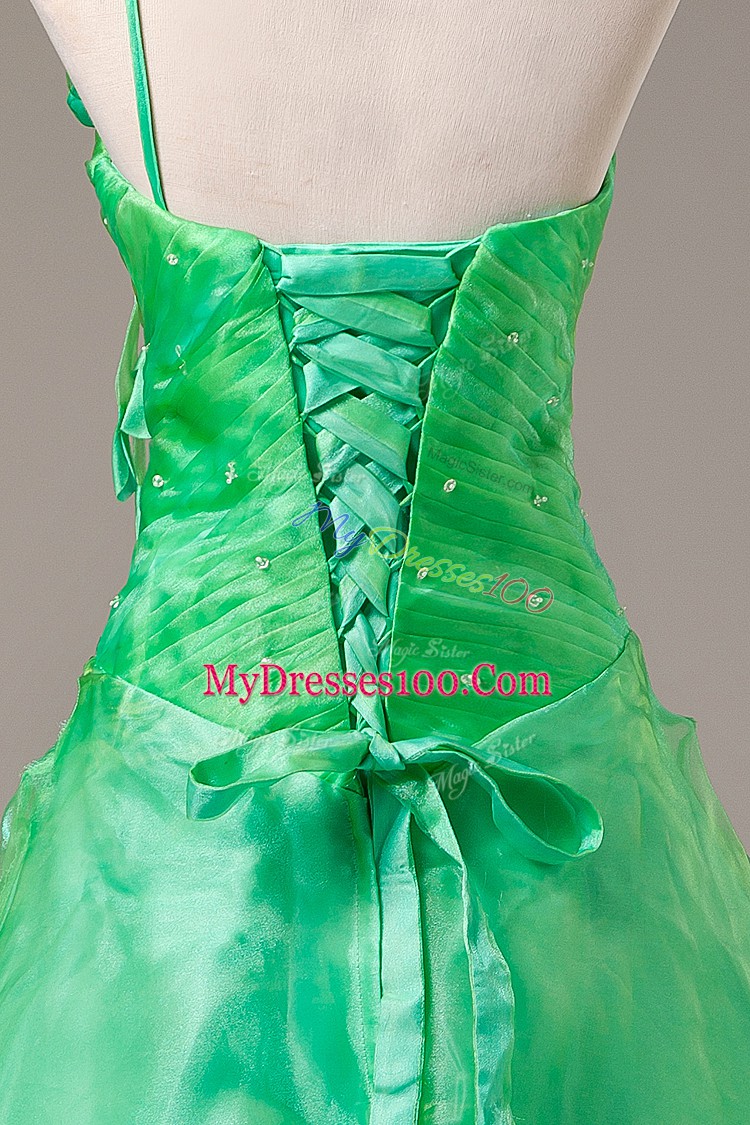 Green Organza Lace Up Quinceanera Gown Sleeveless Floor Length Hand Made Flower