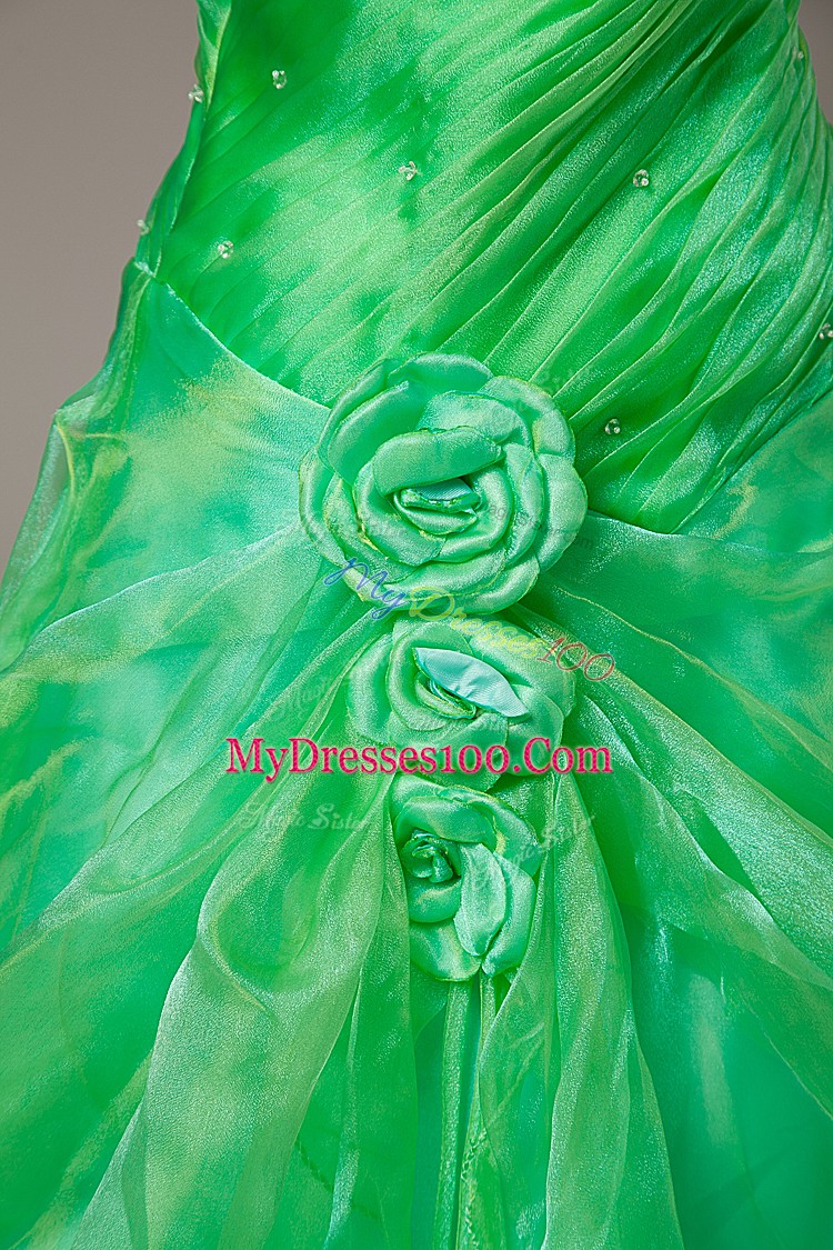 Green Organza Lace Up Quinceanera Gown Sleeveless Floor Length Hand Made Flower