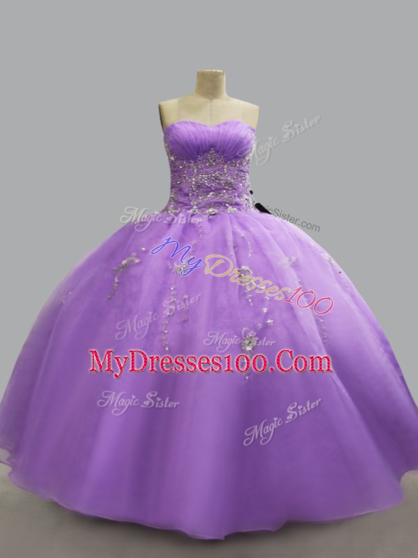 Floor Length Lavender 15 Quinceanera Dress Sweetheart Sleeveless Lace Up
