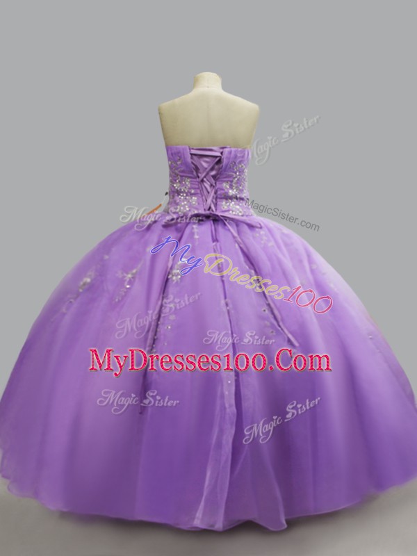 Floor Length Lavender 15 Quinceanera Dress Sweetheart Sleeveless Lace Up