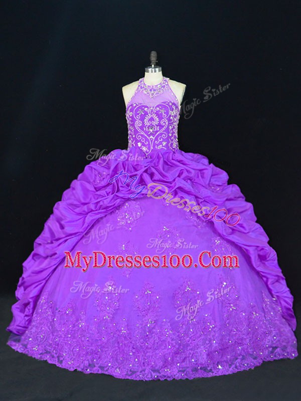 Sleeveless Lace Up Floor Length Beading and Appliques and Embroidery and Pick Ups Quince Ball Gowns