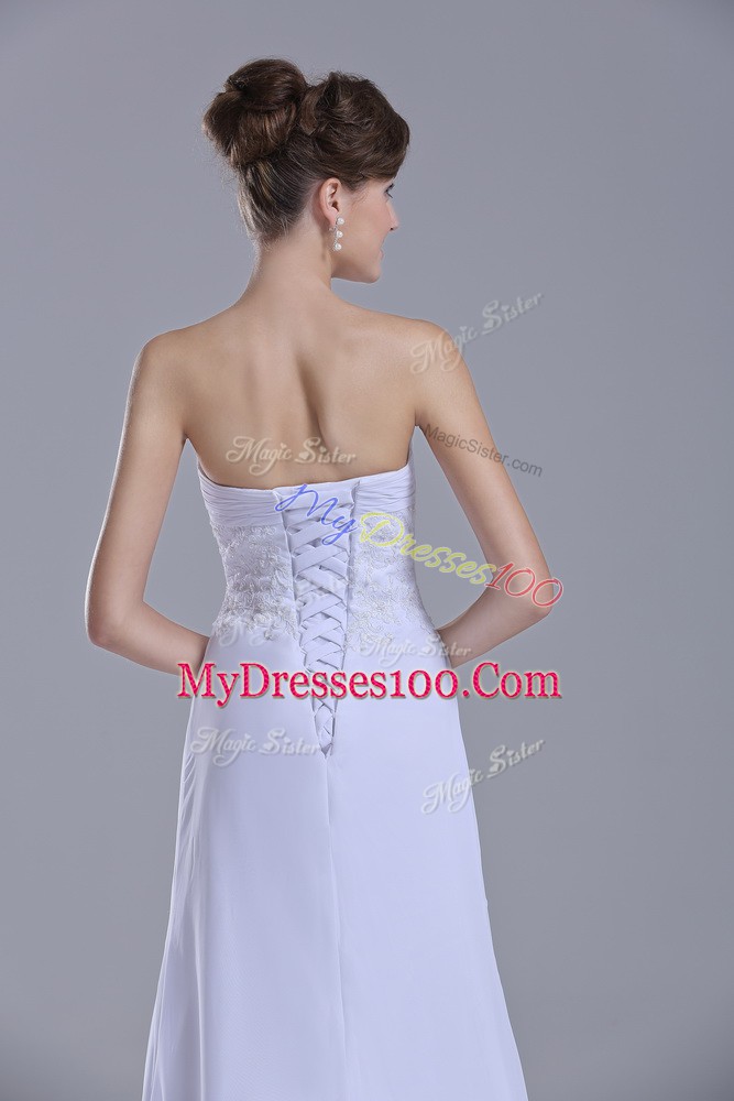 Custom Made White Sweetheart Neckline Lace Bridal Gown Sleeveless Lace Up