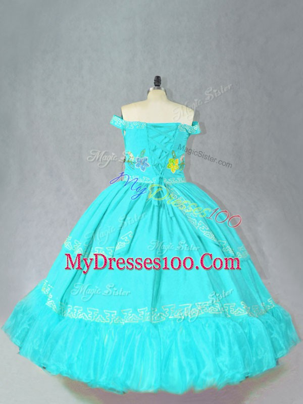 Top Selling Aqua Blue Sleeveless Embroidery Floor Length Sweet 16 Dresses