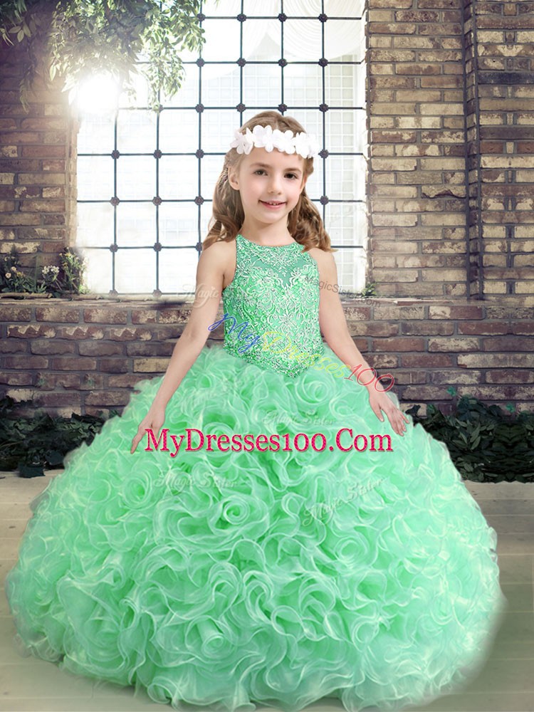 Apple Green Little Girl Pageant Dress Party and Wedding Party with Beading and Ruffles Scoop Sleeveless Lace Up