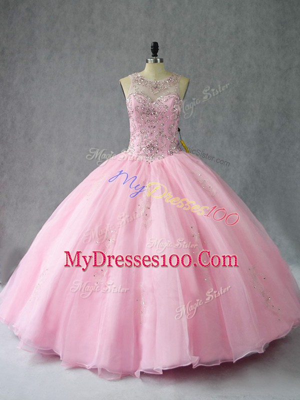Designer Organza Sleeveless Floor Length Quinceanera Dress and Beading
