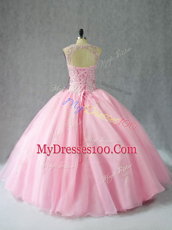 Designer Organza Sleeveless Floor Length Quinceanera Dress and Beading