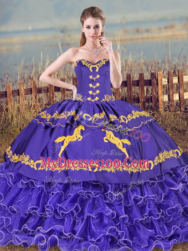 Inexpensive Ball Gowns Sleeveless Purple Quinceanera Dresses Brush Train Lace Up