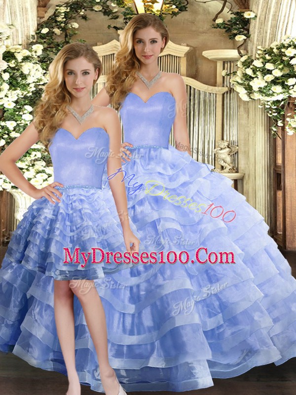 Popular Lavender 15 Quinceanera Dress Military Ball and Sweet 16 and Quinceanera with Ruffled Layers Sweetheart Sleeveless Lace Up