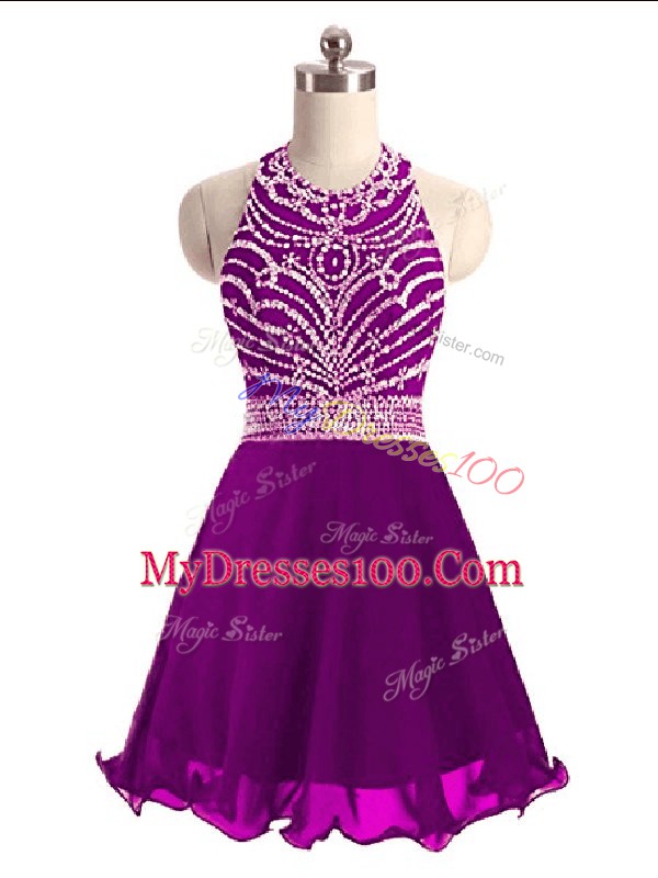 Affordable Eggplant Purple Sleeveless Beading Mini Length