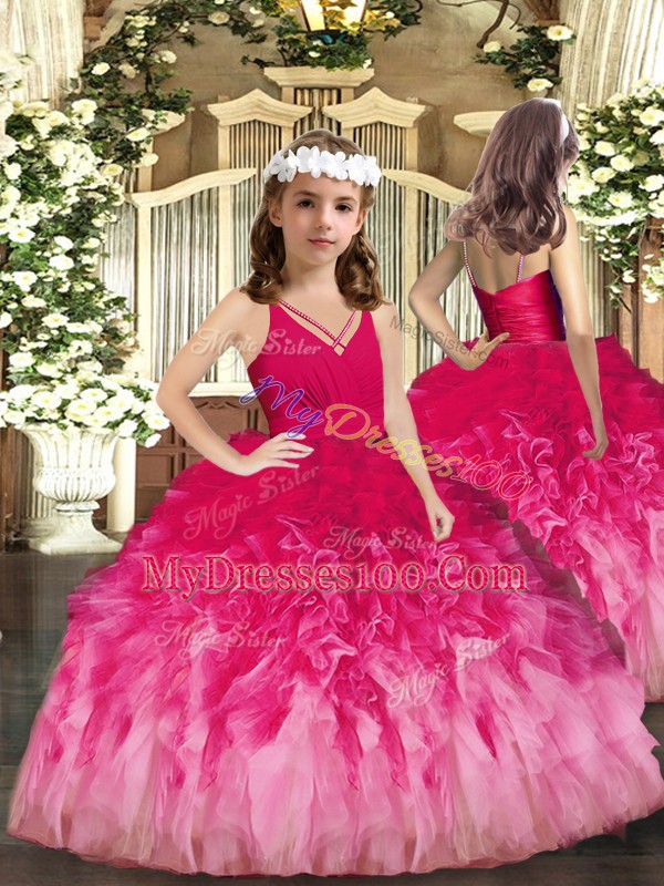 Fabulous Floor Length Multi-color Sweet 16 Dresses V-neck Sleeveless Backless