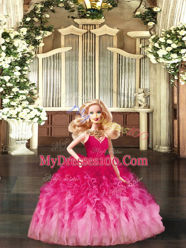 Fabulous Floor Length Multi-color Sweet 16 Dresses V-neck Sleeveless Backless
