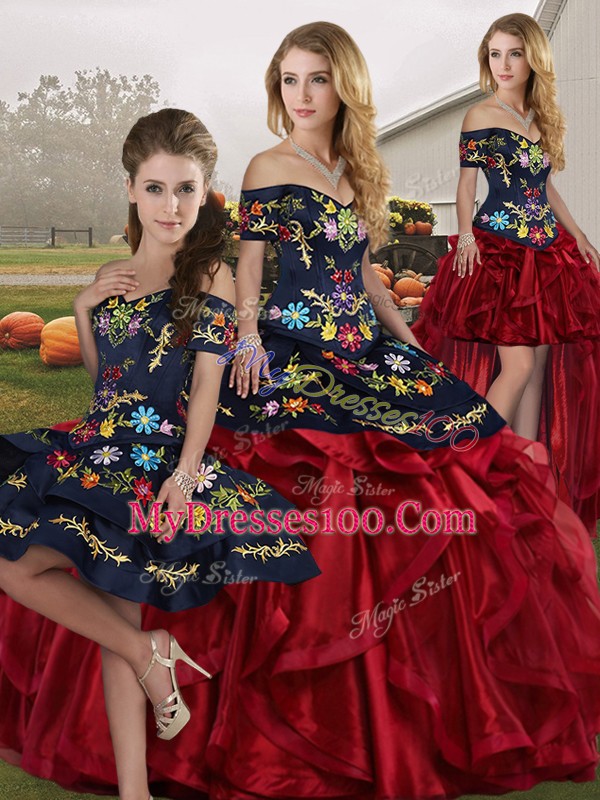 Flirting Sleeveless Embroidery and Ruffles Lace Up Sweet 16 Dresses