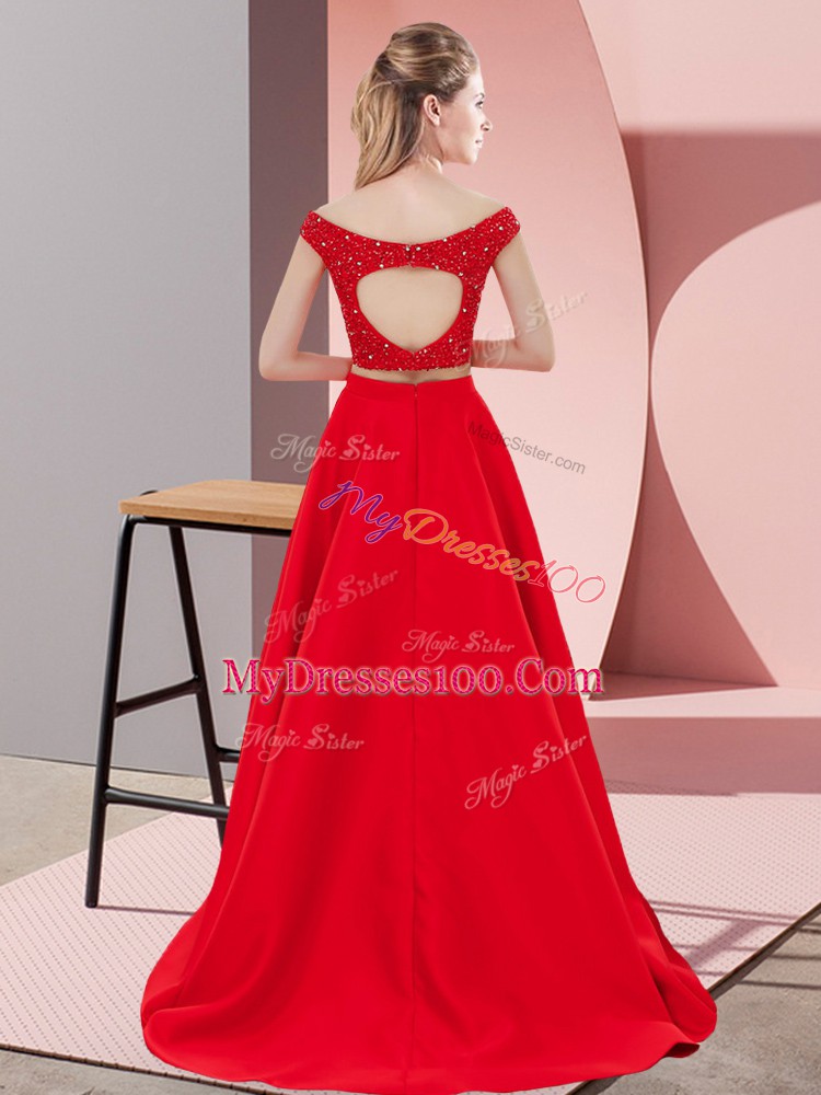 Flirting Backless Prom Gown Rust Red for Prom and Party with Beading Sweep Train