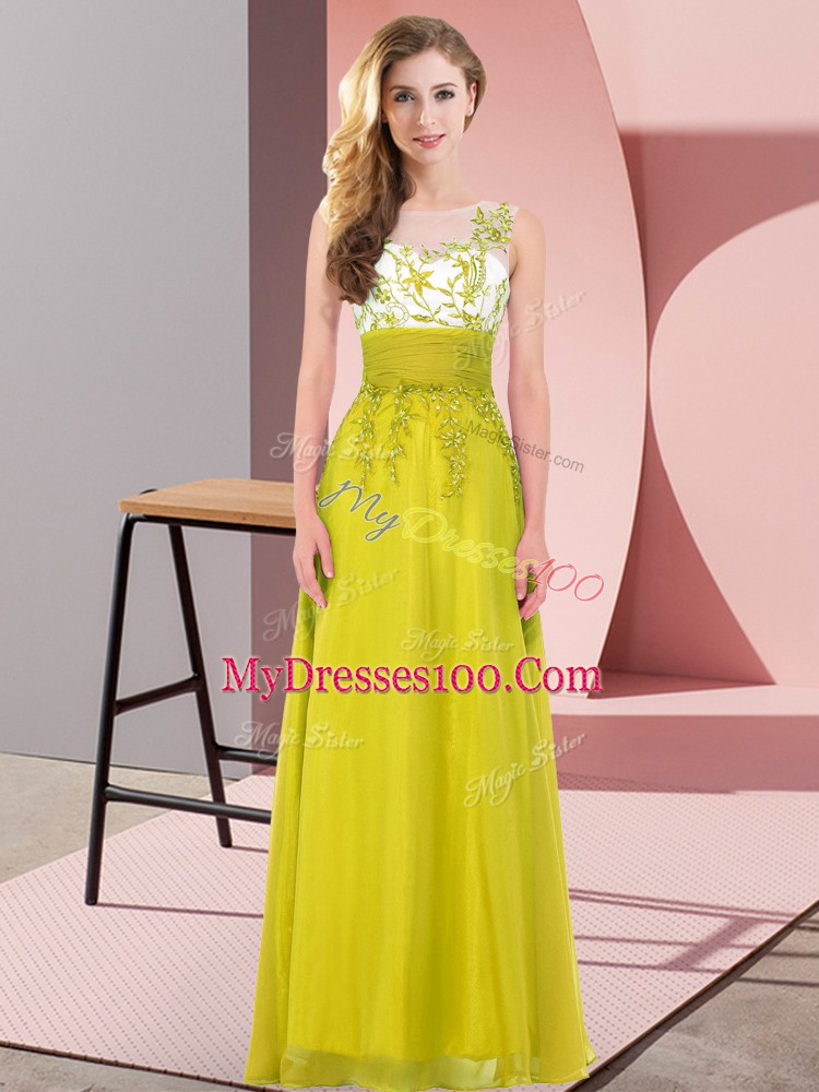Amazing Olive Green Sleeveless Chiffon Backless Dama Dress for Wedding Party