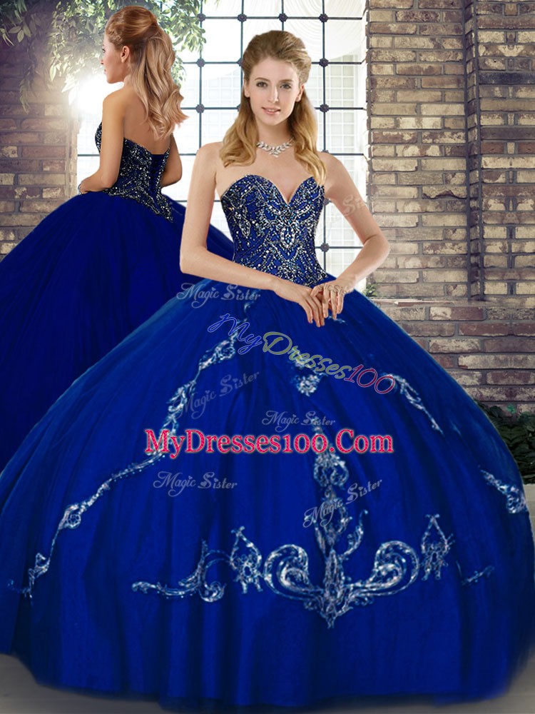 Floor Length Ball Gowns Sleeveless Royal Blue Ball Gown Prom Dress Lace Up