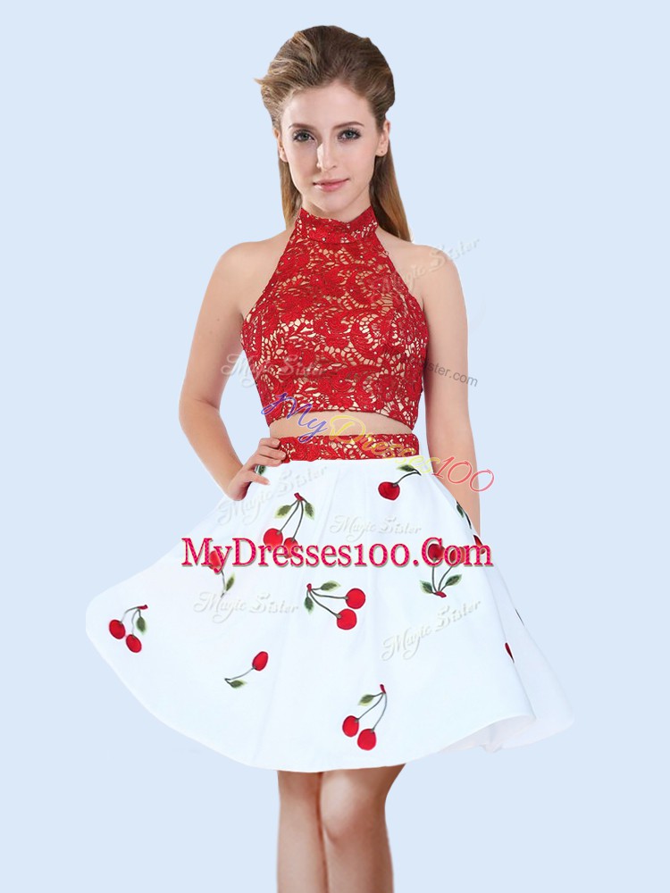 Halter Top Sleeveless Satin Dama Dress Lace and Pattern Lace Up