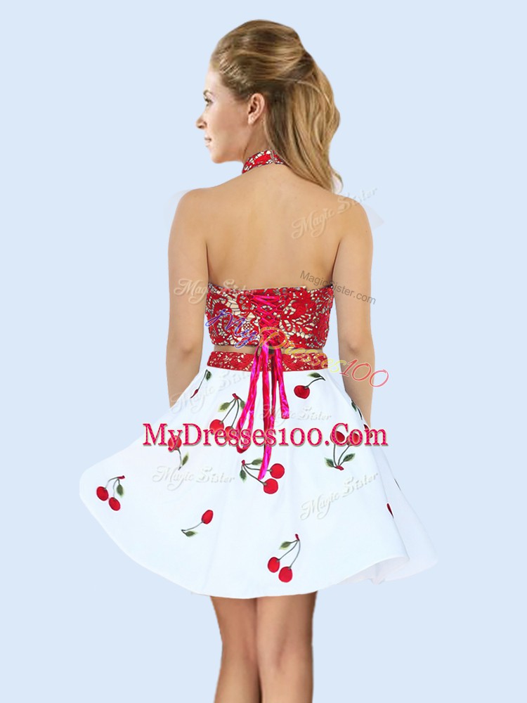 Halter Top Sleeveless Satin Dama Dress Lace and Pattern Lace Up