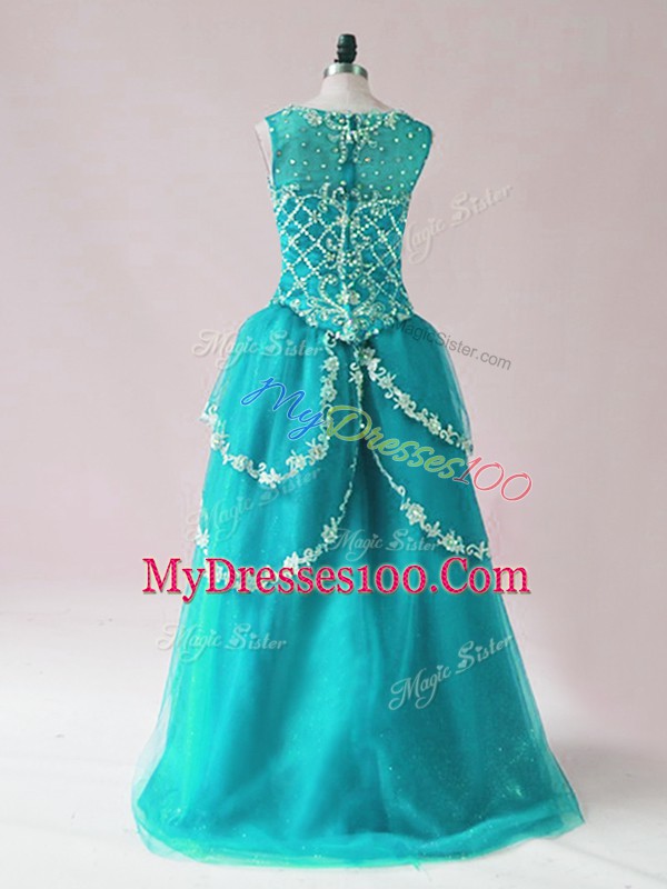Excellent High Low Teal Prom Party Dress Scoop Sleeveless Zipper