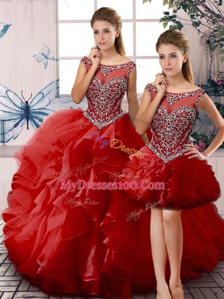 Best Sleeveless Beading and Ruffles Lace Up Quince Ball Gowns
