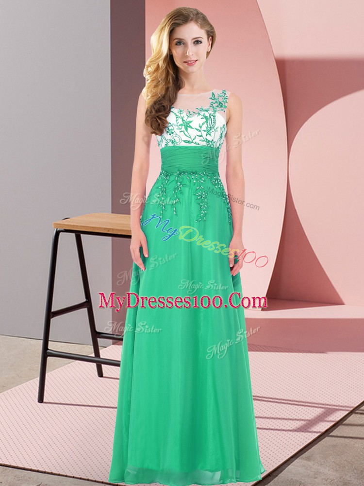 Customized Turquoise Sleeveless Appliques Floor Length Damas Dress