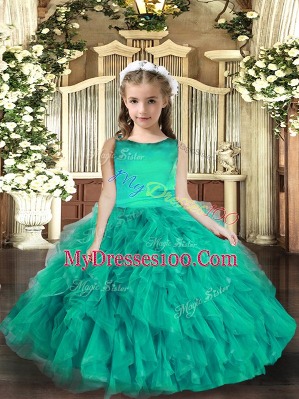 Turquoise Little Girls Pageant Gowns Party and Wedding Party with Ruffles Scoop Sleeveless Lace Up