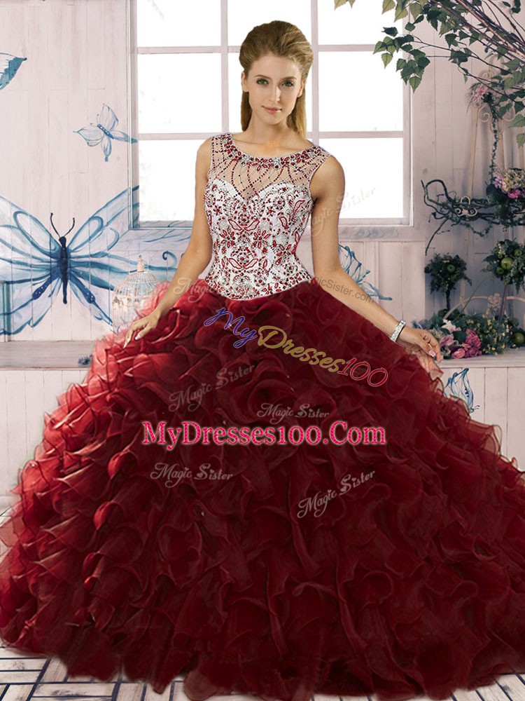 Sleeveless Beading and Ruffles Lace Up Sweet 16 Dress