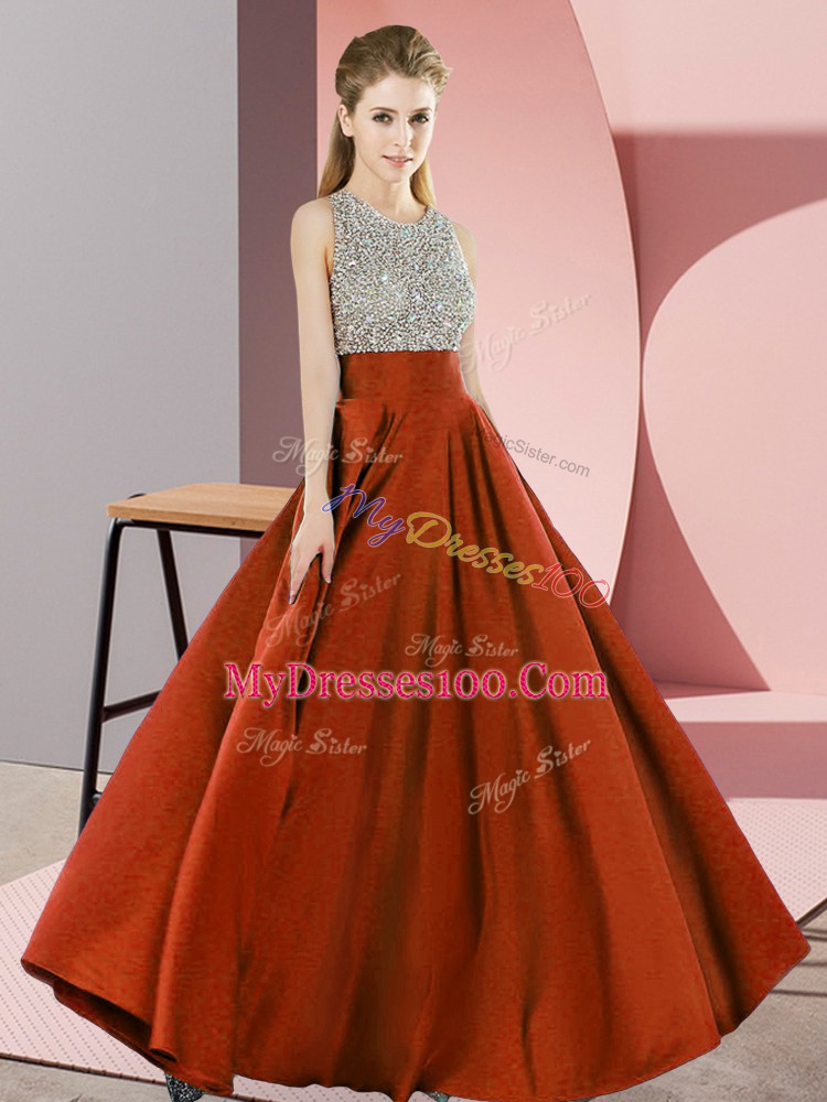 Scoop Sleeveless Elastic Woven Satin Beading Backless