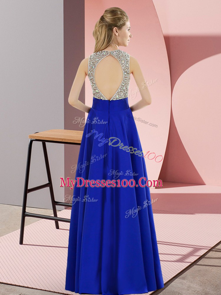Scoop Sleeveless Elastic Woven Satin Beading Backless