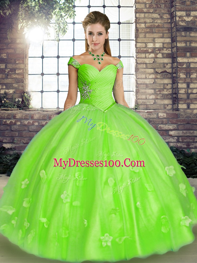 Sweet 16 Quinceanera Dress Military Ball and Sweet 16 and Quinceanera with Beading and Appliques Off The Shoulder Sleeveless Lace Up