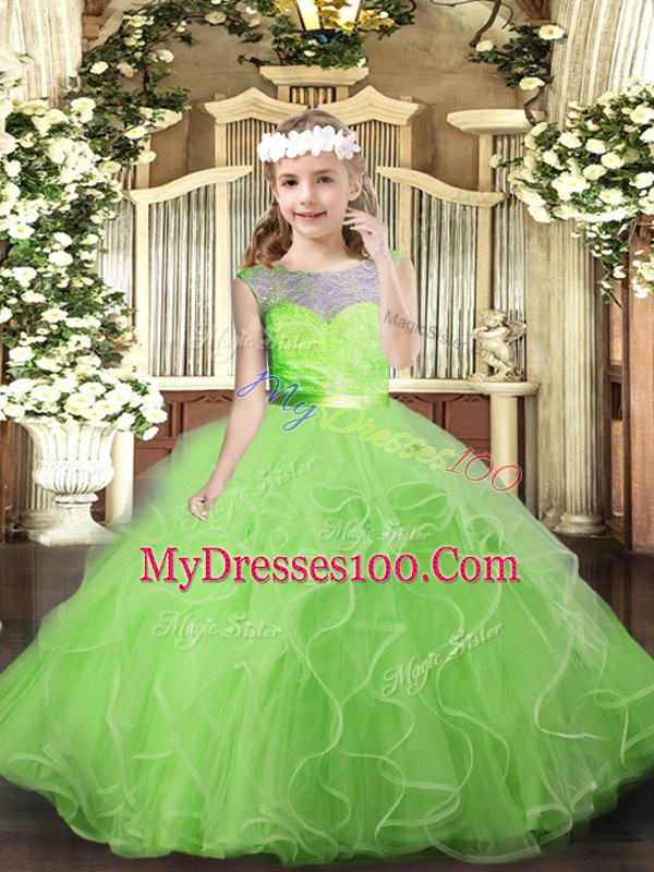 Tulle Backless Pageant Dress for Womens Sleeveless Floor Length Lace and Ruffles
