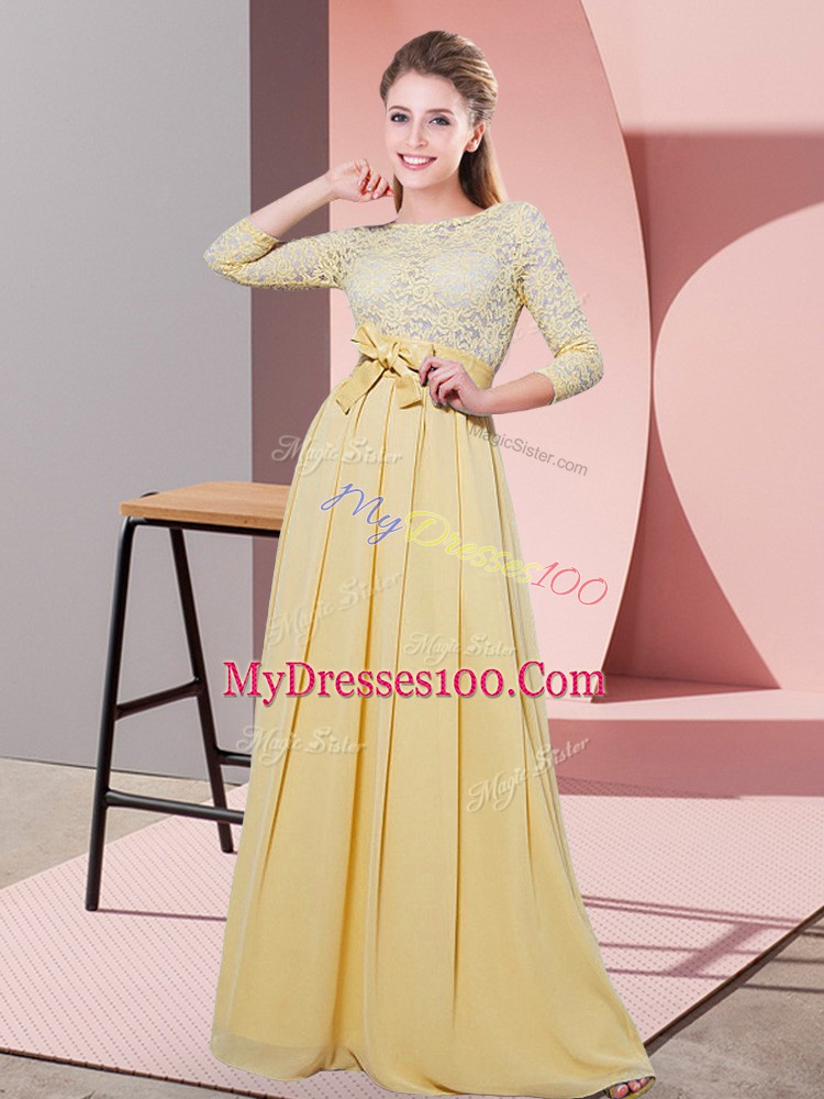 Gold 3 4 Length Sleeve Chiffon Side Zipper Vestidos de Damas for Wedding Party