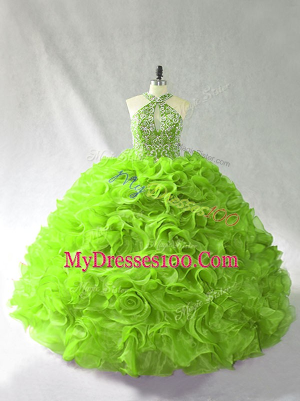 Romantic Ball Gowns Beading and Ruffles Quinceanera Gowns Lace Up Organza Sleeveless Floor Length