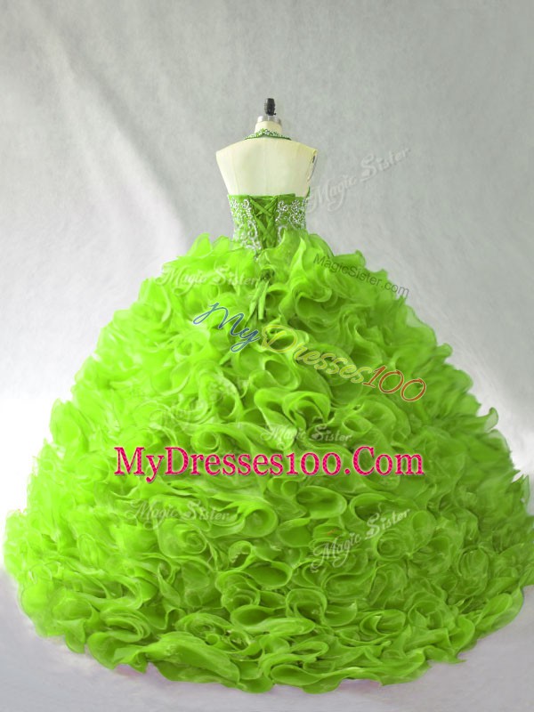 Romantic Ball Gowns Beading and Ruffles Quinceanera Gowns Lace Up Organza Sleeveless Floor Length