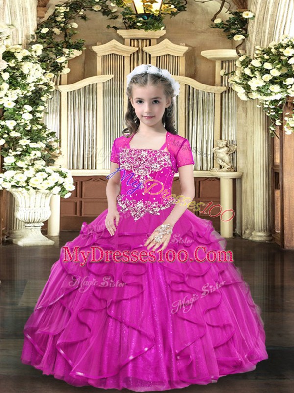 Tulle Sleeveless Floor Length Child Pageant Dress and Beading