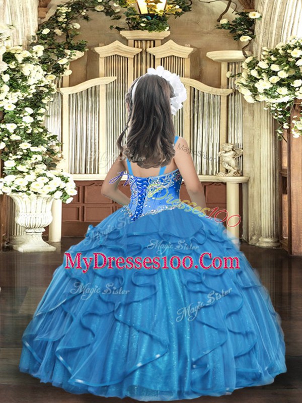 Tulle Sleeveless Floor Length Child Pageant Dress and Beading